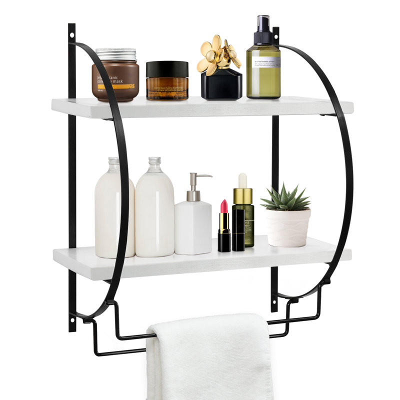 17 Stories 2 Tier Wall Mounted Floating Bathroom Shelf With Towel Rack